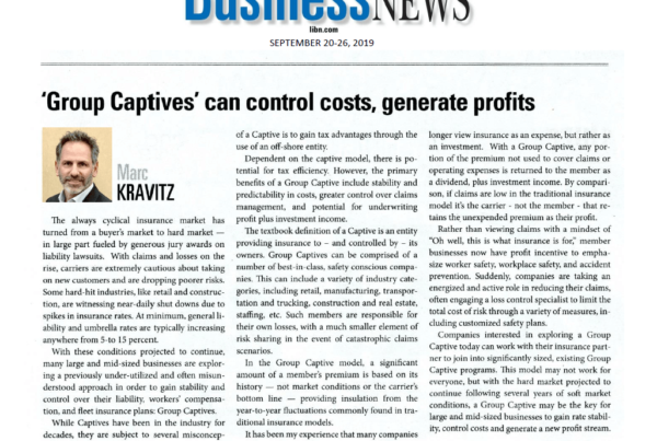 SterlingRisk's Marc Kravitz Discusses Group Captives with Long Island Business News