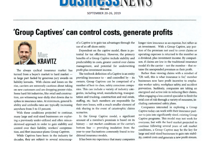 SterlingRisk's Marc Kravitz Discusses Group Captives with Long Island Business News