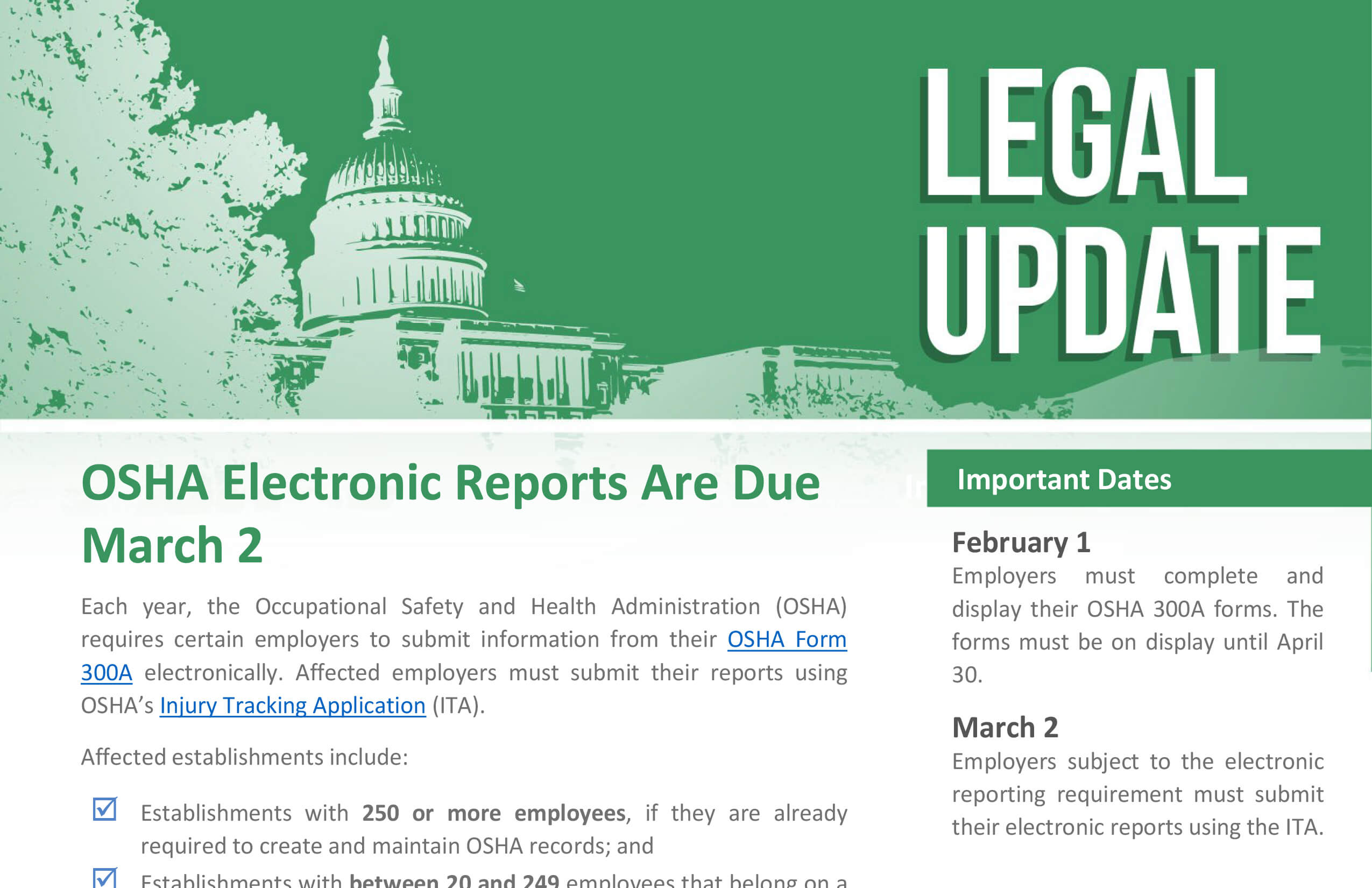 OSHA Electronic Reports Are Due March 2
